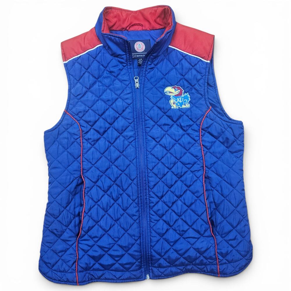 GIII SPORTS BY CARL BANKS Kansas Jayhawks Quilted Vest Womens L NCAA Fan Gameday